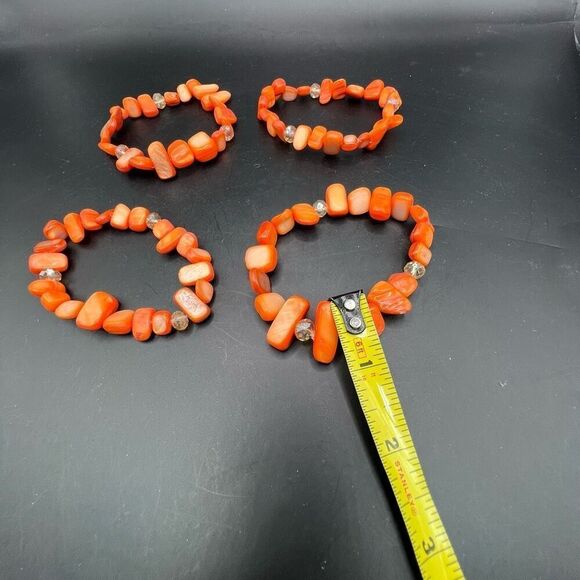 Freeform Shell Bead Bracelet Lot 4 Orange Beaded Stretch Coconut Beach Kawaii - Picture 7 of 7